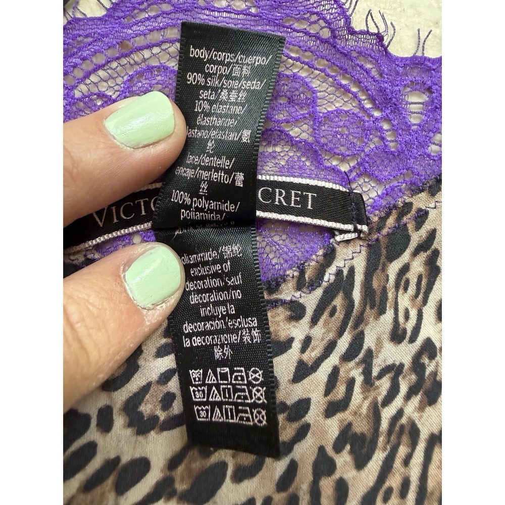 Victorias Secret‎ Silk Leopard Purple Lace Mini Slip Dress Coquette Grunge Y2K L - Picture 7 of 9